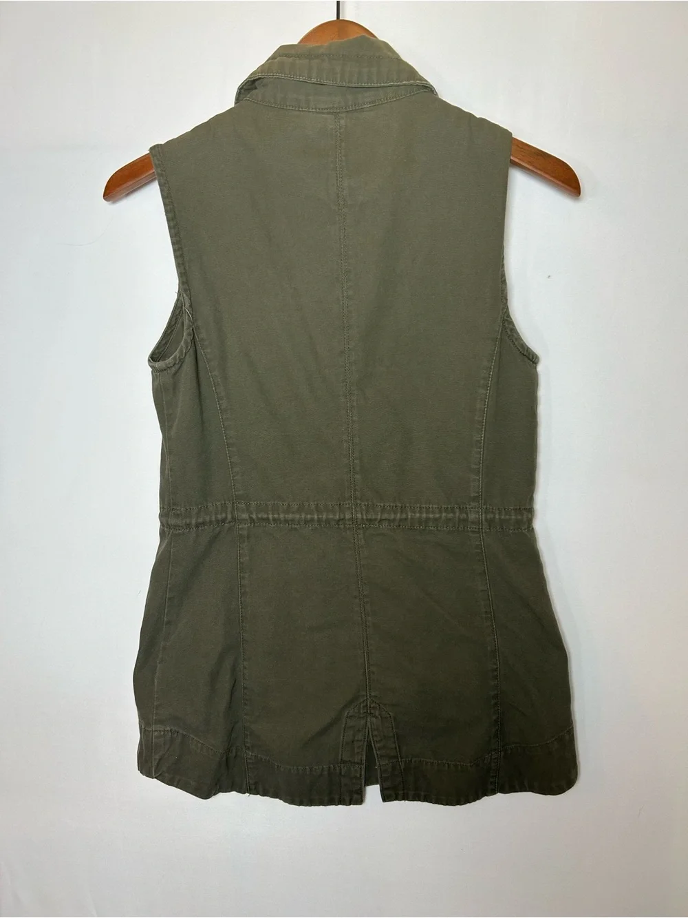 American Rag Cie Olive Green Utility Cargo Vest Drawstring Mock Neck Full Zip S
